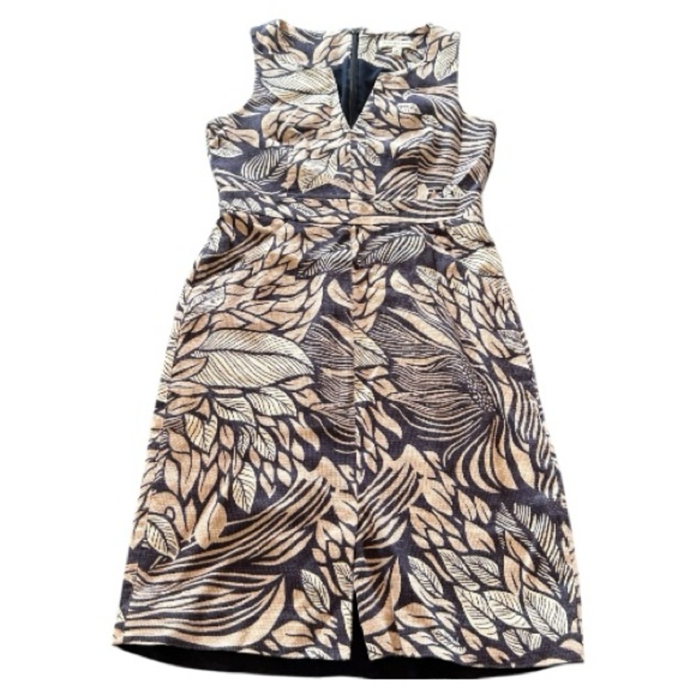 Banana Republic navy white tropical floral print linen blend shift mini dress